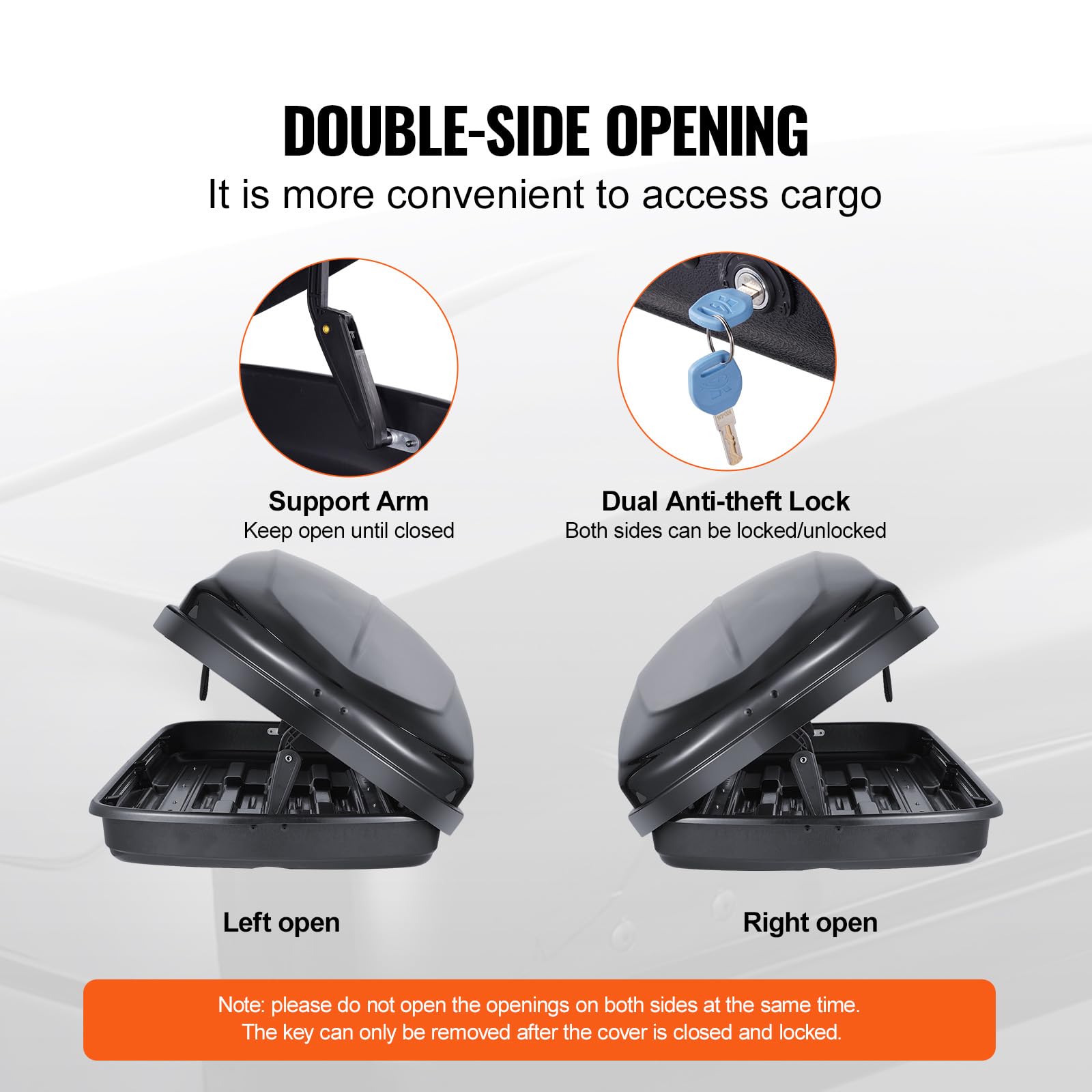 VEVOR Cofre de Techo 370 L Portaequipajes de Techo Rígido de ABS con Apertura de Doble Cara 2 Correas Reforzadas Aerodinámico Maletero Techo Coche para la Mayoría de Travesaños, Coche, SUV, Negro