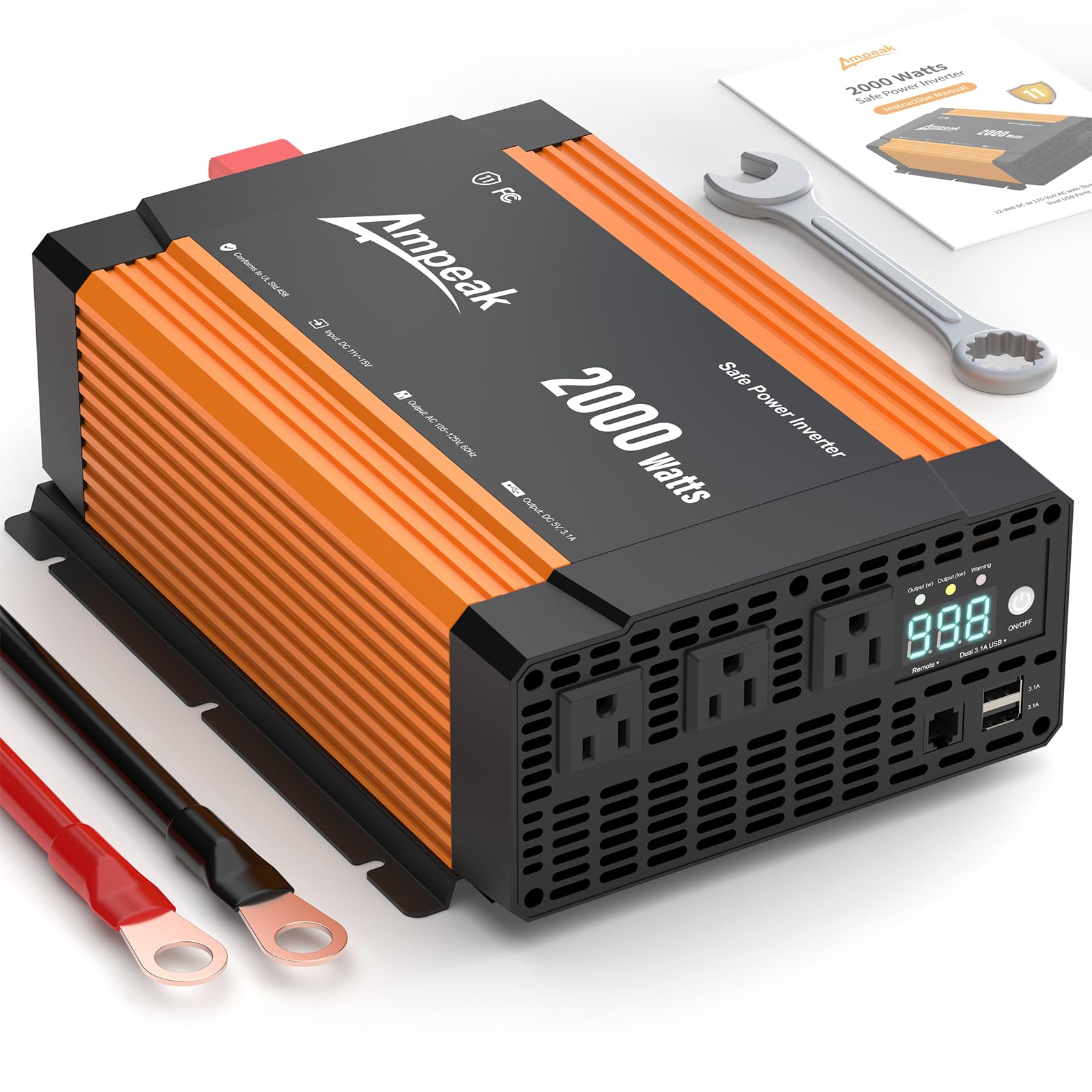 Ampeak 2000W Power Inverter, 89% Efficiency, 4000W Surge