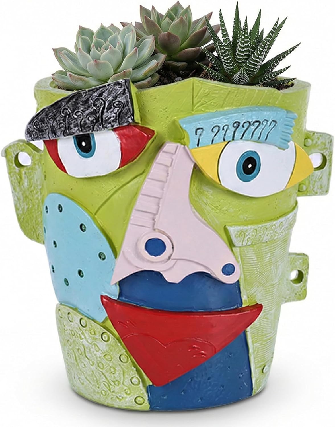 LCCCK Abstract Face Decorative Planter Pots Head, Funny Vintage Colorful Planter Face Flower Pot, Unique Cool Head Planters for Indoor Outdoor Patio Garden Art Decor