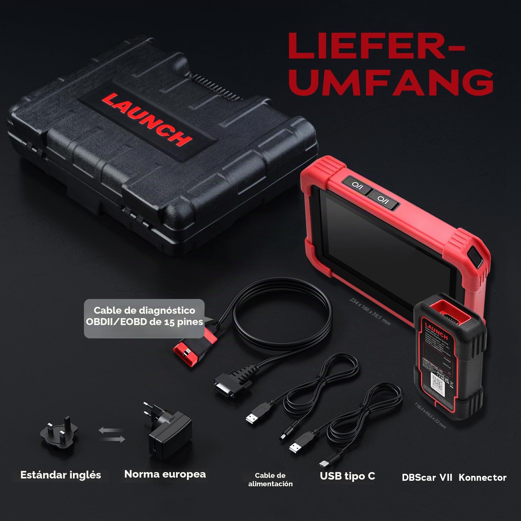 Launch X-431 Pro SE Equipo de diagnóstico OBD2, Lectura de Fallos de Todos los Sistemas, 38 Funciones de Servicio (Aceite/EPB/DPF/batería), función VAG, Soporte Can FD y DoIP, con Bluetooth y Cable.
