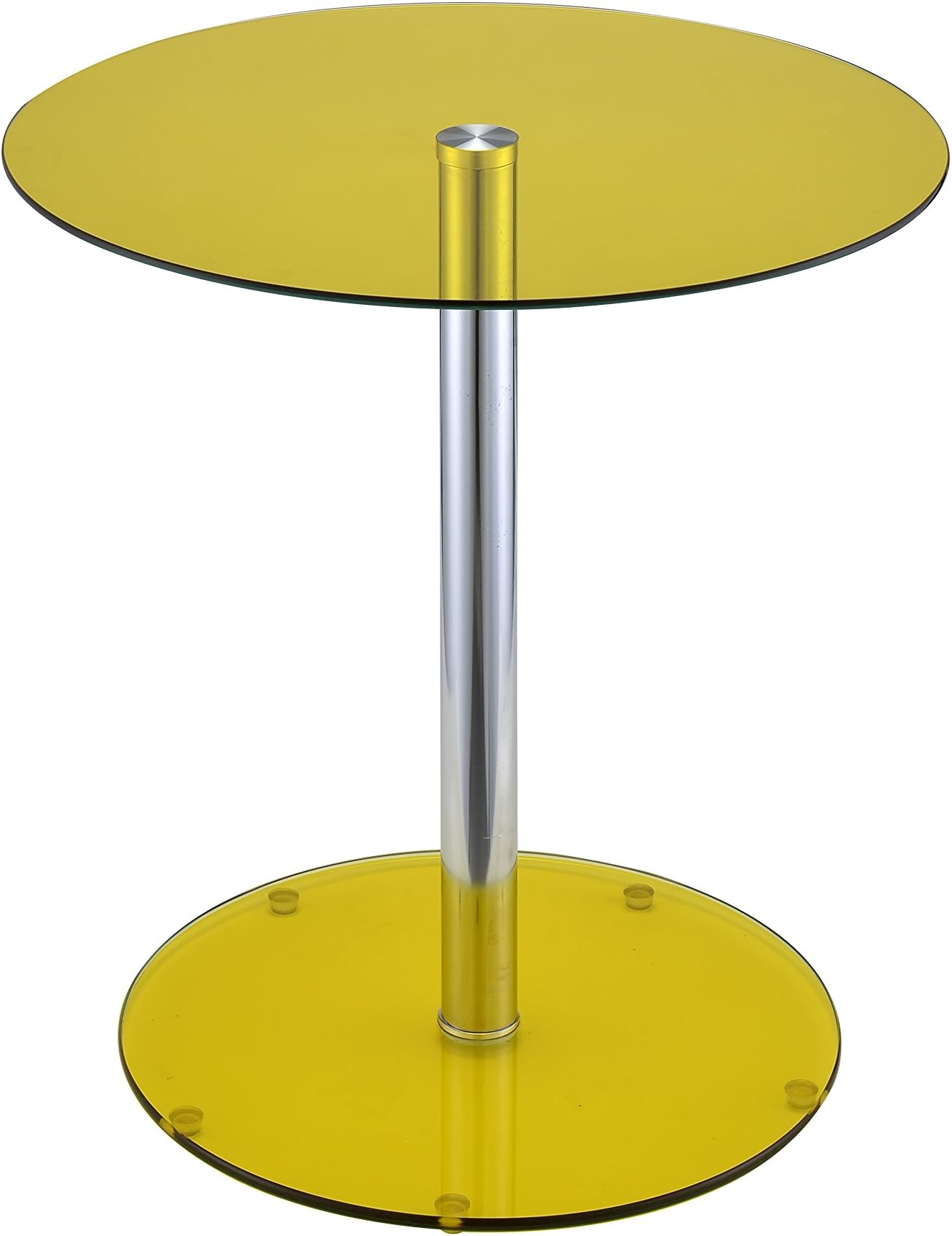 Side Table with Metal Base, Yellow Glass & Chrome