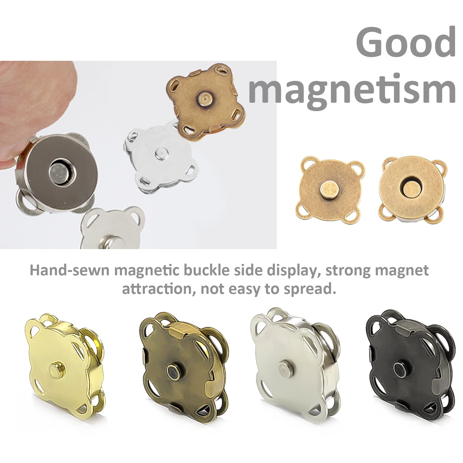 Chiusura Magnetica Senza Cucire GrueGard – 8 Bottoni Rotondi 14x3,5 Mm In Argento, Oro, Nero E Bronzo