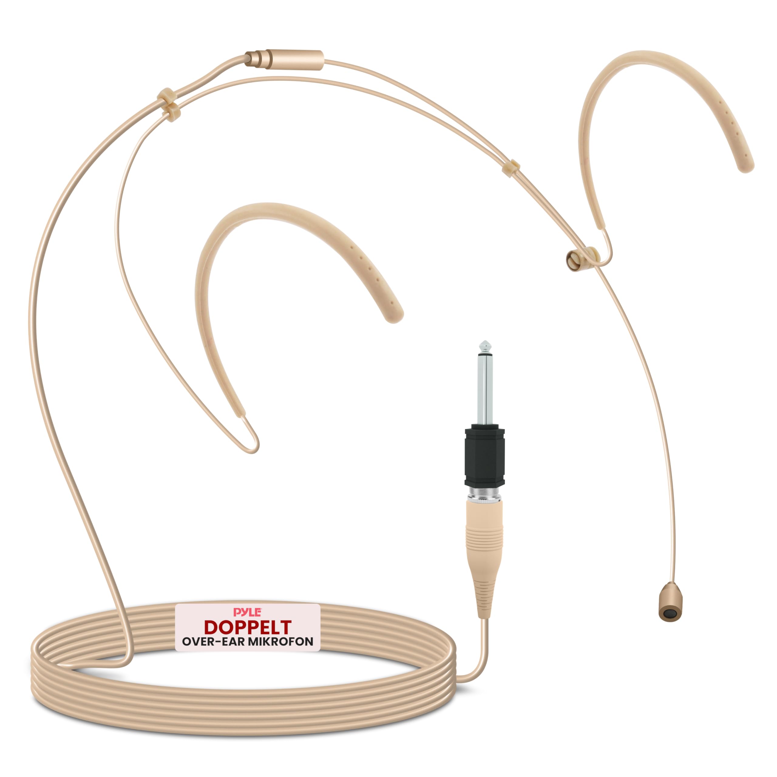 Pyle Doppel- Headset Mikrofon, Kondensator, Über-Ohr-Bügel, Omnidirektional & kabelgebunden, 1,2 m Kabel, 3,5/6,3 mm Adapter, Freihändig mit Windschutz, Ideal für Gesang, Moderation, Bühne