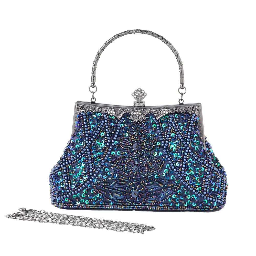 Handtasche 20er Jahre Stil Damen Vintage Perlen Abendtasche Clutch Handtasche Schultertasche Elegant Umhängetasche Hand-Tasche Geldbeutel für Hochzeit Braut Abschlussball Party