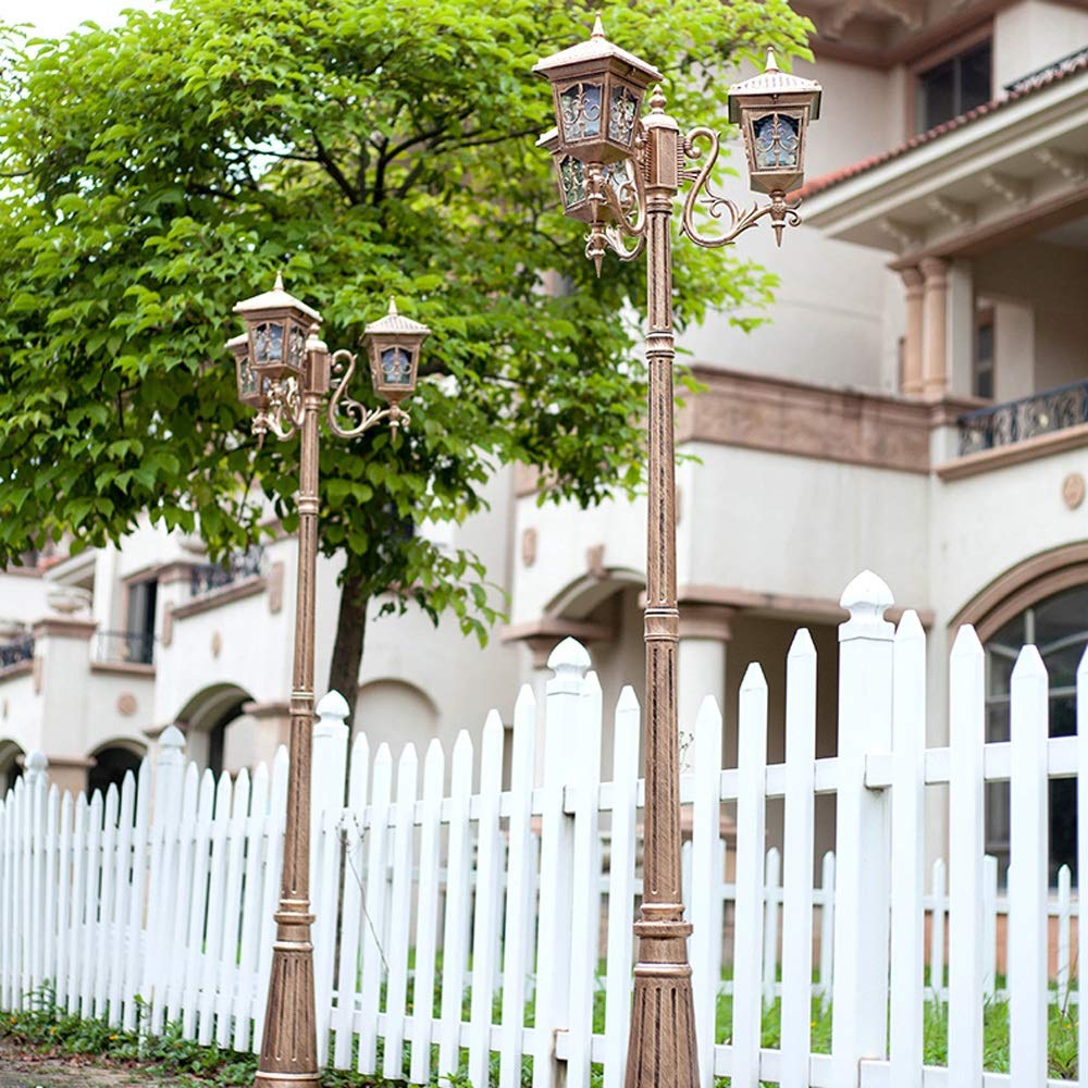 Luces de calle al aire libre LED 3 * Lámparas Villa Retro Luz impermeable Comunidad Exterior Paisaje Poste Linterna de poste de jardín Camino de jardín Lámpara de estilo europeo Luces de terraza,