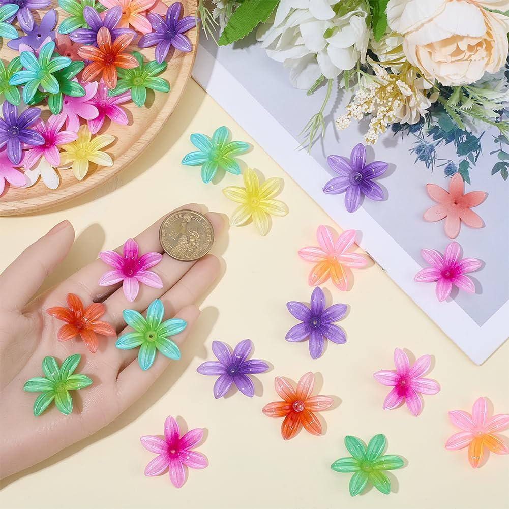 SUNNYCLUE 1 Box 60pcs Plumeria Flower Beads Summer Flower Beads Acrylic Plastic Ocean Hawaii Floral Blossom Plumeria Loose Spacers Bulk for Jewelry Making Supplies Women Summer Party DIY Gifts Crafts - Image 3