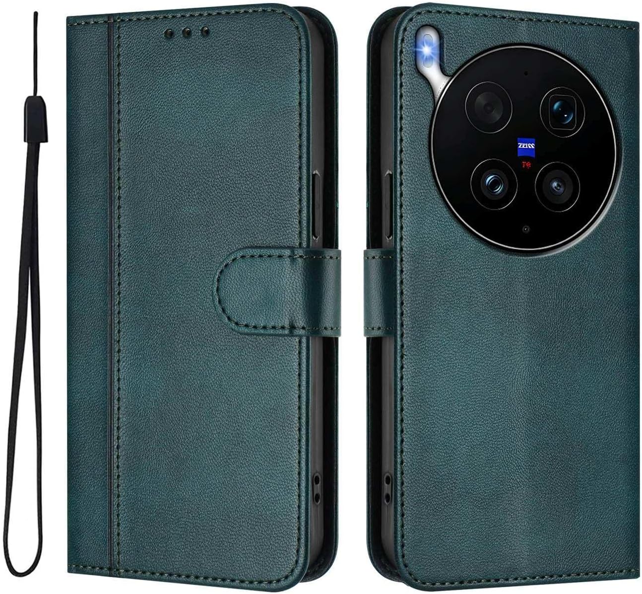 Cover for Vivo X300 Ultra Flip PU Leather Case, Book Wallet Cover, Stand Function, Magnetic, Card Slots, Shockproof TPU Case, Dark Green