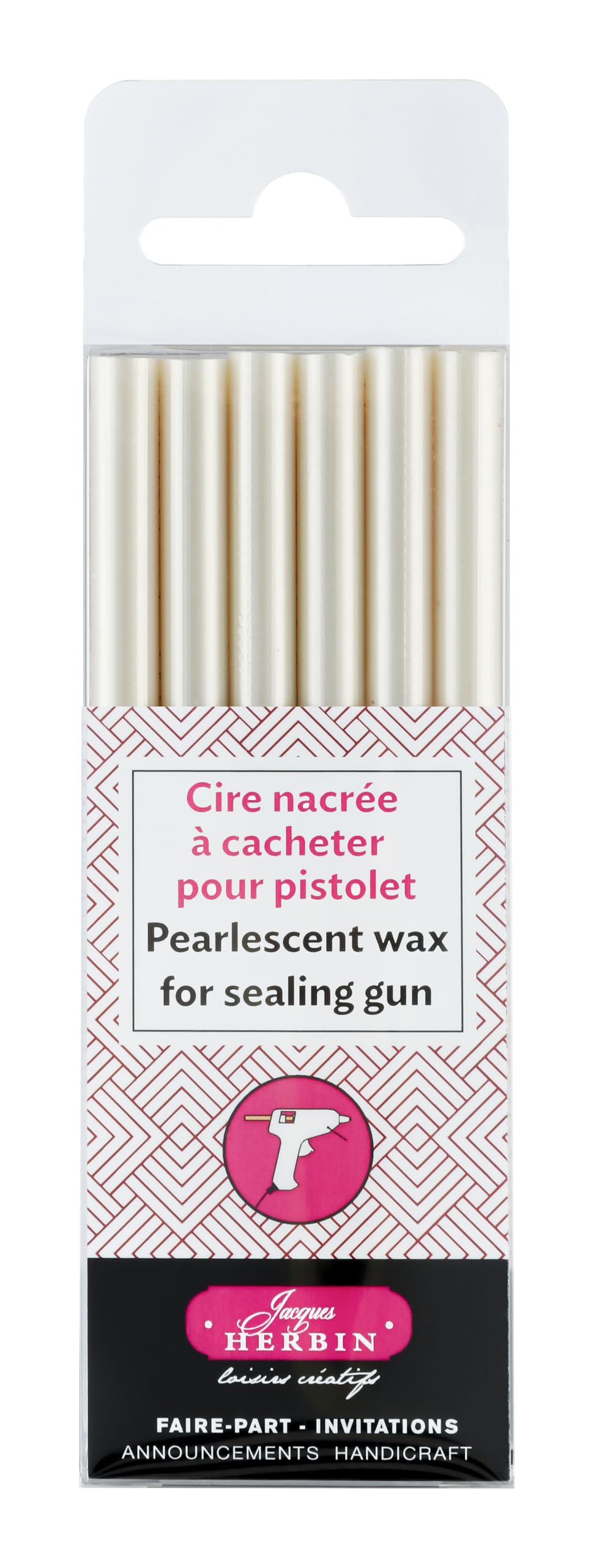 Jacques Herbin 35951T - Pack of 6 Sticks of Special Sealing Wax - Made for Wax Guns - Pearly Ivory Colour - Manufactured in France - Creative Art Tool