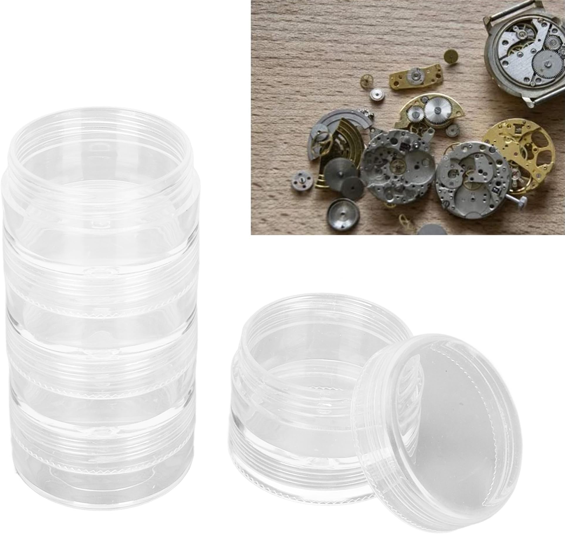JANCAN Watch Parts Box Container, 5 Layer Watch Parts Storage Box Transparent Watch Screw Component Movement Container Organizer 1.5 Inch, Watch Movement Dust Cover