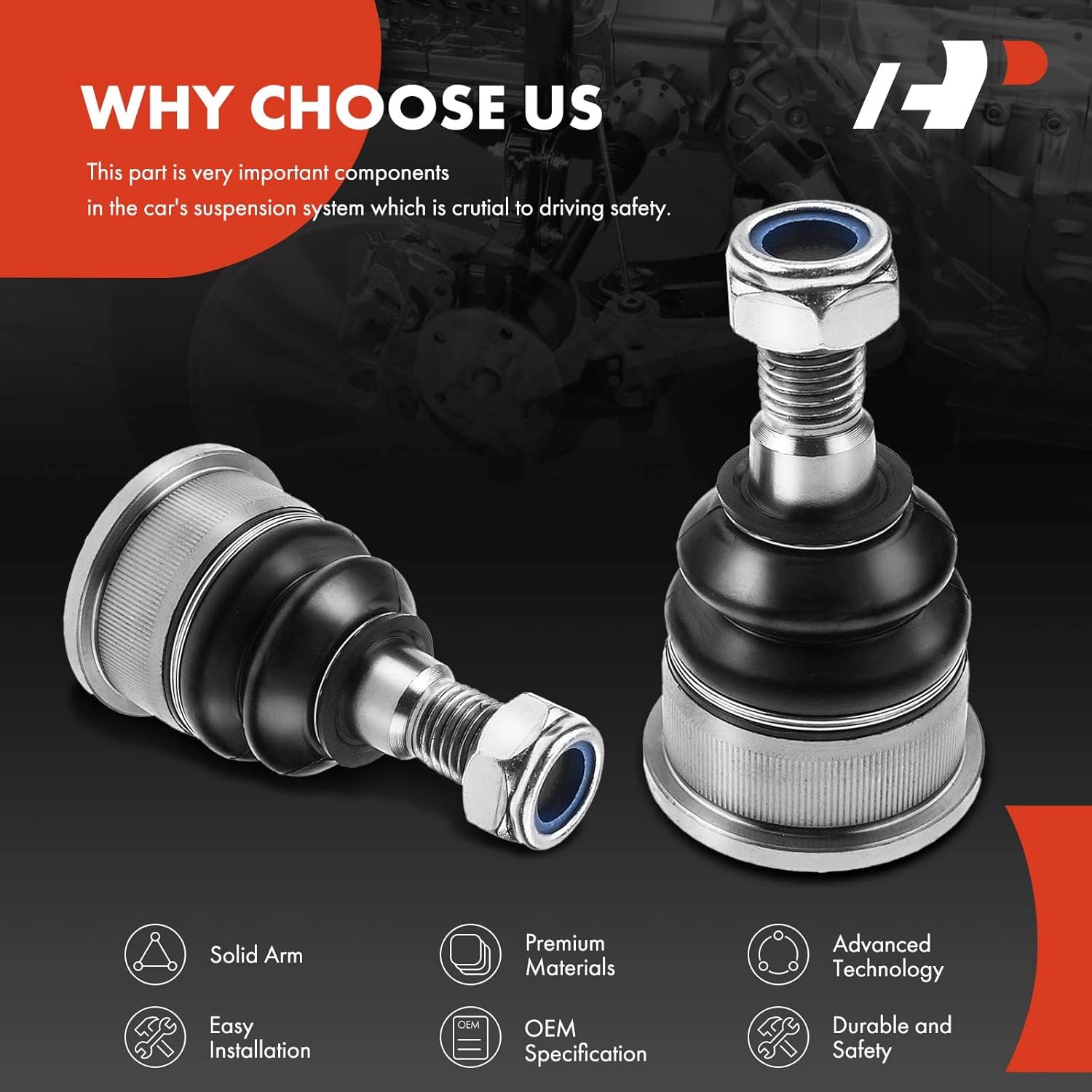 A-Premium 2 x Front Lower Ball Joint, Compatible with Ford Mustang 1994-2004