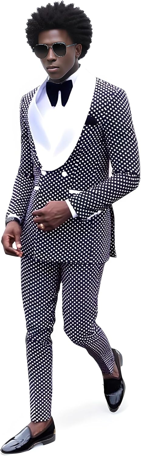 Polka Dots Suits for Men Dress Jackets for Men Wedding Mens Suits Regular Fit 2 Piece Set (Blazer + Pant)
