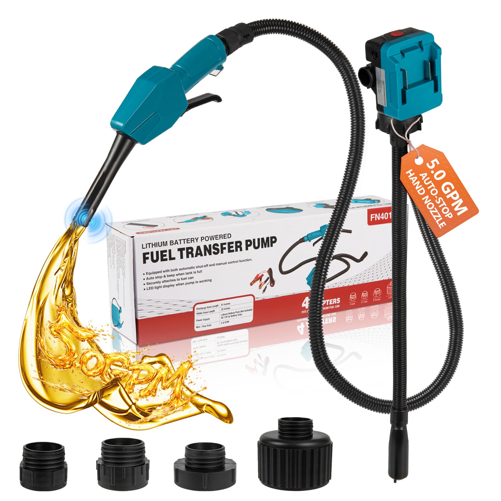Photo 1 of 5GPM Cordless Fuel Transfer Pump,Auto-Stop & Hand Nozzle, Compatible with Makita 18V Batteries, 51'' hose,Vertical Operated Portable Pump for Oil,Diesel,Gasoline(Battery not included)