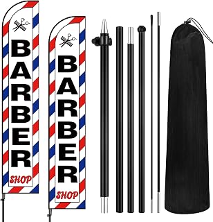 VitalCozy 2 Set Barber Flag Barbershop Themed Swooper Flag Banner with Pole Kit Open Feather Barber Sign for Salon Business Advertising Outdoor Outside(14.8 Ft)