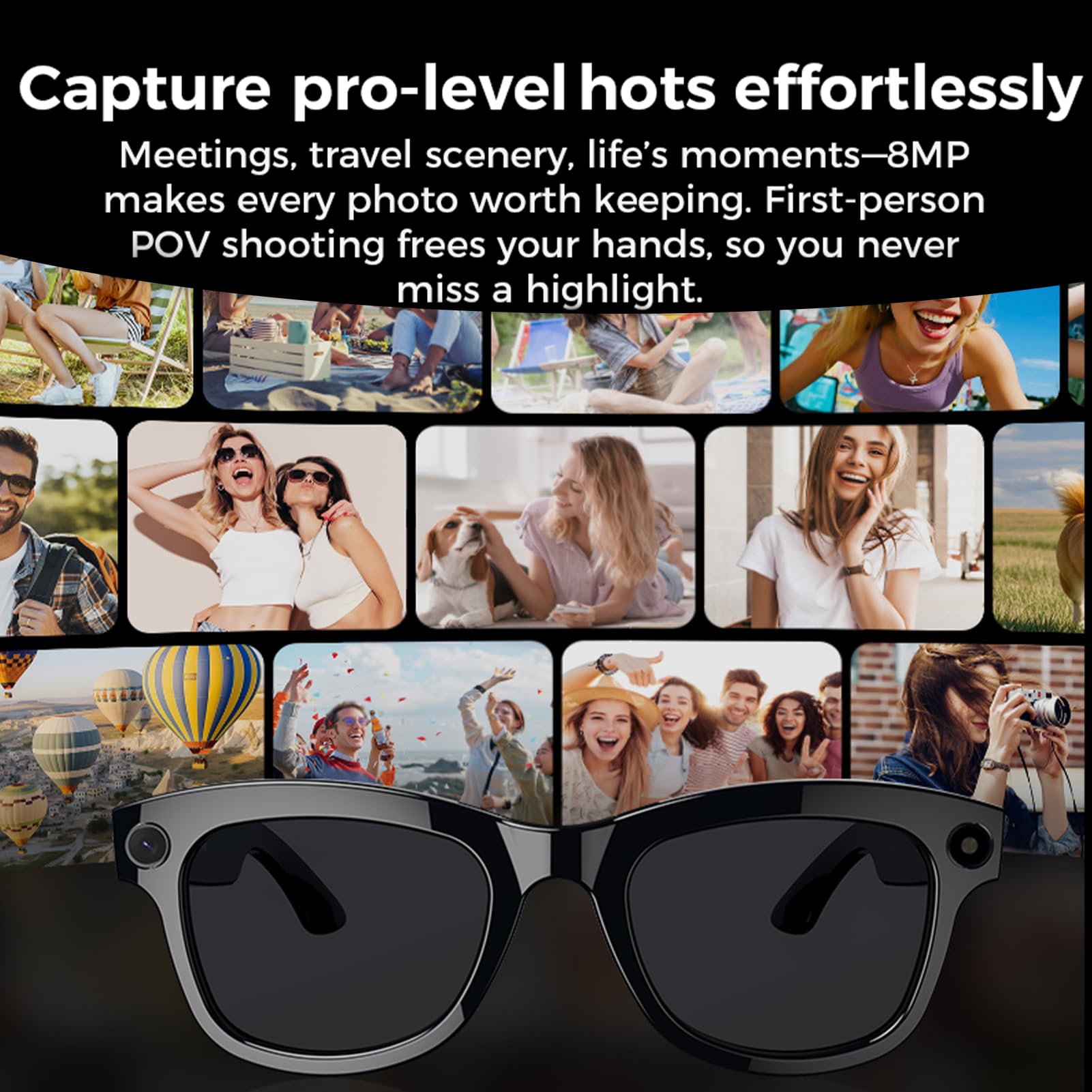 Elprico Occhiali Intelligenti con Fotocamera, Traduttore di AI con Fotocamera da 8 MP, Occhiali Video Bluetooth con 26 Traduzione in Lingua per Chiamate Manifatte e Viaggi (Luce anti -blu)