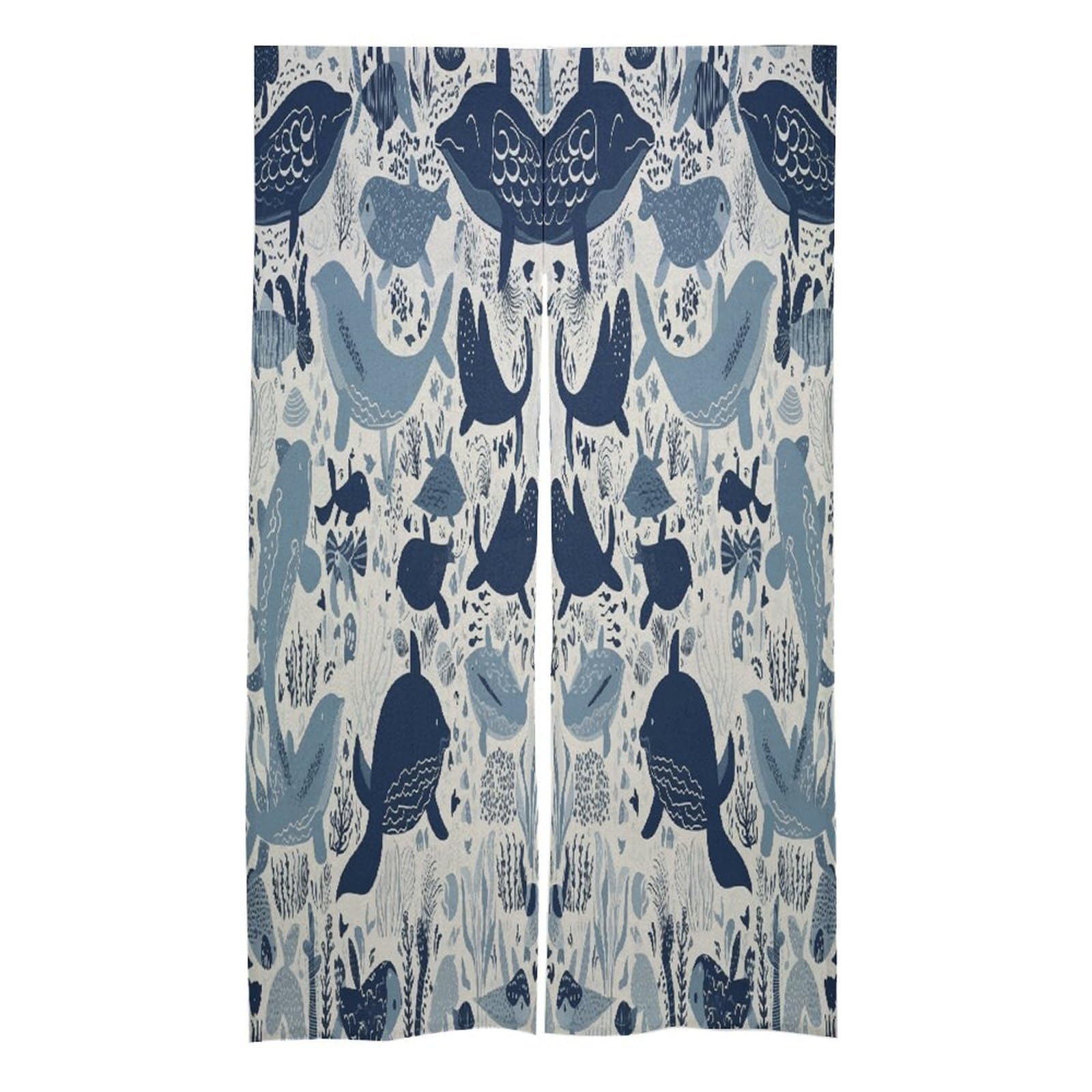 LZQPOEAS Turtle Octopus Pattern Ocean Theme Door Curtain Treatment Door Tapestry Japanese Style Doorway Curtain Privacy Thermal Insulated Doorway Window Curtains for Home Restaurant Decor