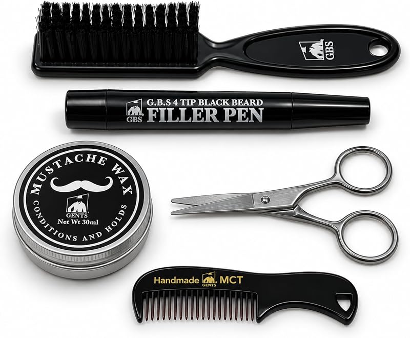 Kit de cera sem fragrância para bigode G.B.S com pente, tesoura e caneta preta para barba