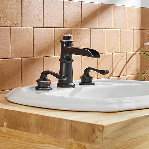 Miniatura 4 de Grifo de baño generalizado de bronce aceitado para lavabo de baño, 3 agujeros de 8 pulgadas, dos manijas con tapón de drenaje emergente, línea de