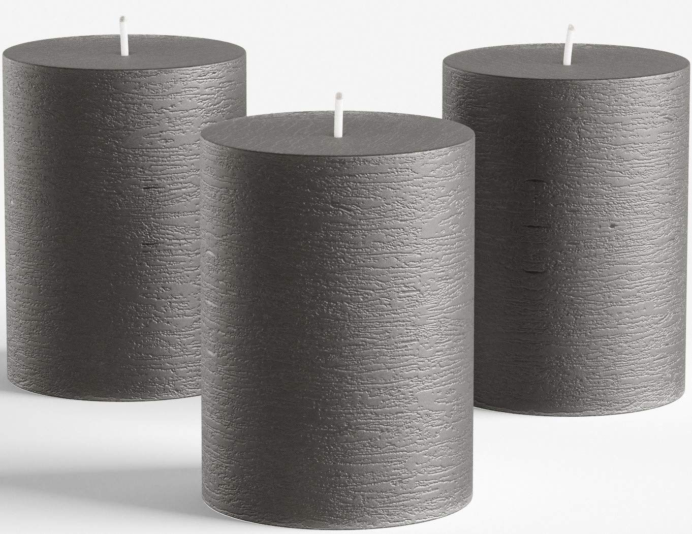 Melt Candle Company Set di 3 Grigio Scuro, 7,5 x 10 cm Candele a colonnasenza Profumo per Matrimoni ristoranti Decorazione Terme chiese stoppini in Cotone Senza Fumo