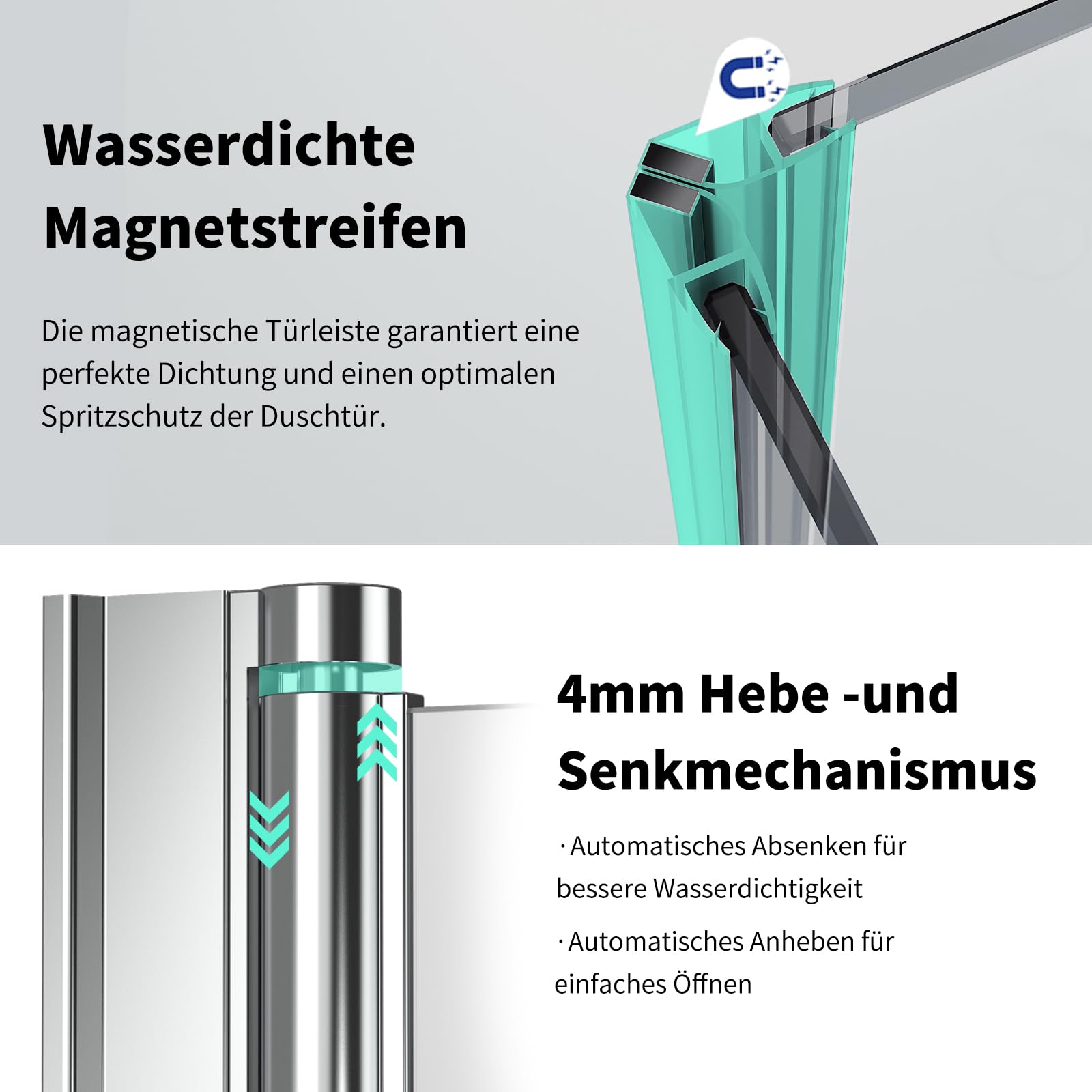 Duschkabine 90x90x185cm Eckeinstieg Doppel Falttüren Eckdusche | Rahmenlos Duschabtrennung mit 6mm Sicherheitsglas ESG Klarglas,Platzsparend,Hebe-Senk-System