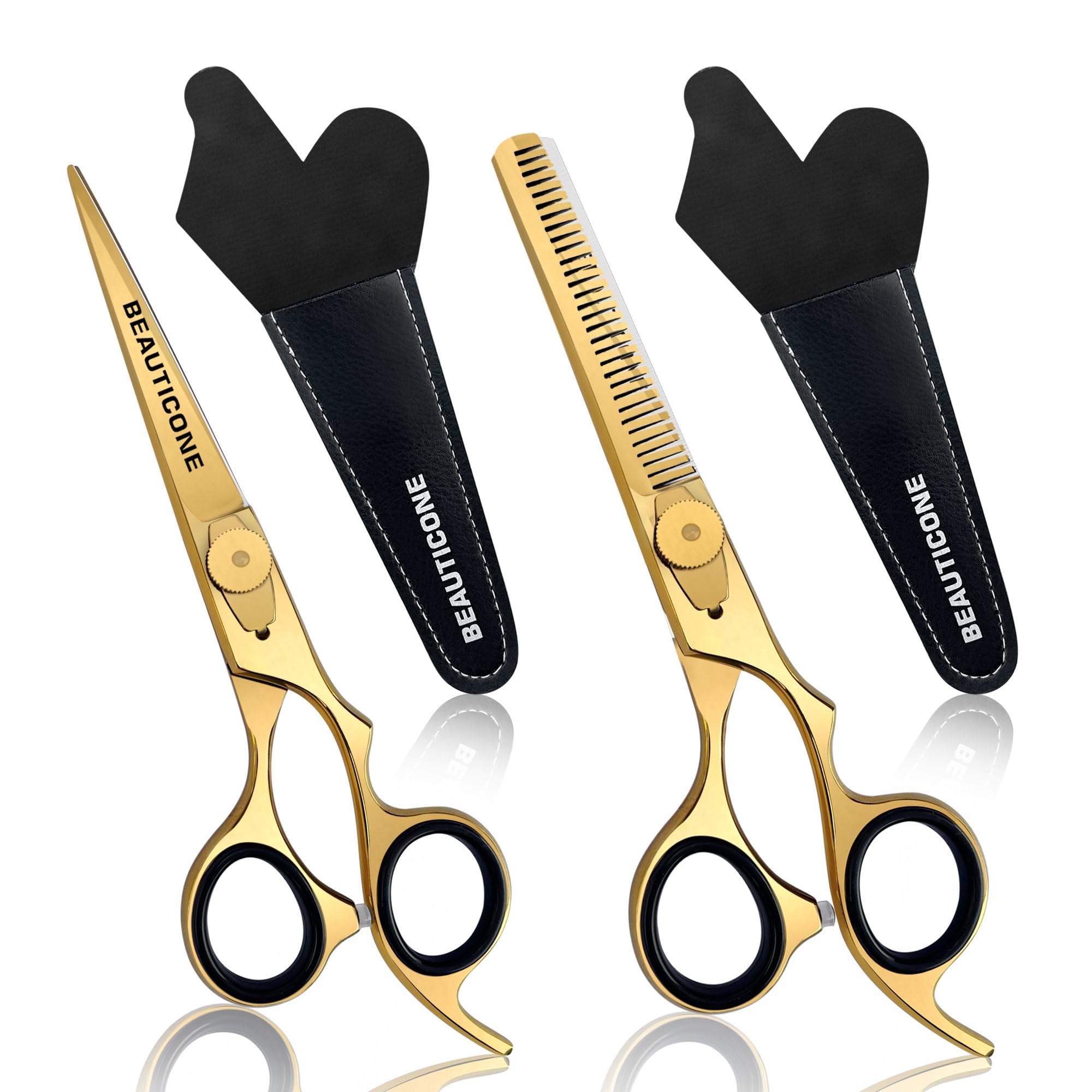 Hair Cutting & Thinning Scissors Set, Professional 6.5" Barber Shears for Haircut Men/Women, Beard & Mustache Trimming Stainless Steel Hairdressing