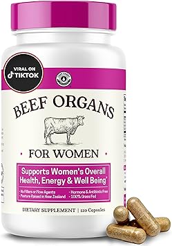 Beef Organ Supplement for Women - Beef Liver, Kidney, Heart and Uterus Tissue, Supports Women's Overall Energy and Health - Pasture Raised in New Zealand - No Fillers or Flow Agents - 120 Capsules