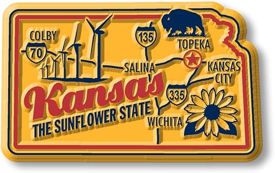 Kansas Premium State Magnet by Classic Magnets, 2.6" x 1.6", Collectible 3D Rubber Vintage-Style Souvenirs and Gifts Made in the USA