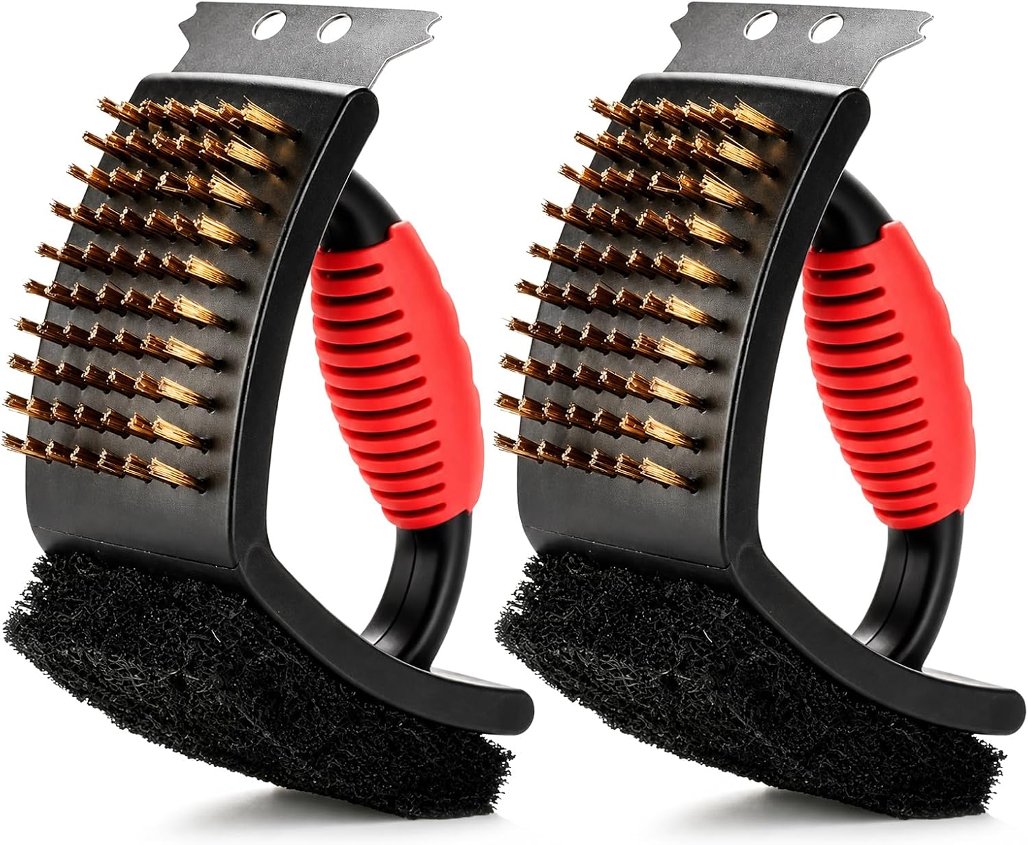 3 in 1 BBQ Grill Cleaning Brush, Heavy Duty Grill Cleaning Brush for Outdoor Grill,Stainless Steel Bristles Cleaner for Easier and Effective Clean, BBQ Tools for Gas/Charcoal Grilling Grates (2Pack)