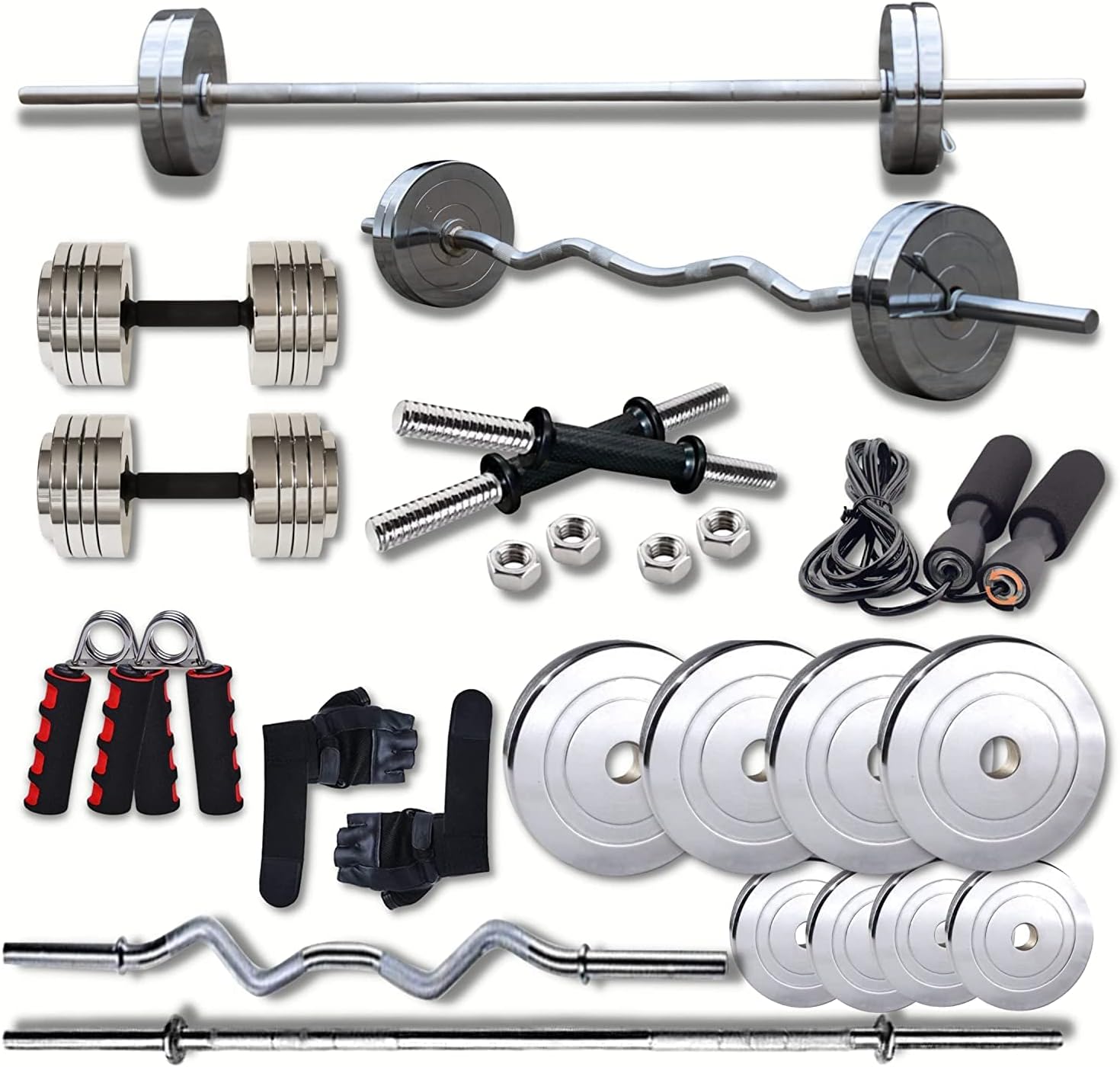 HASHTAG FITNESS 30kg Steel Home Gym Set & Gym Equipment Set for Home Workout & Adjustable Dumbbells Set