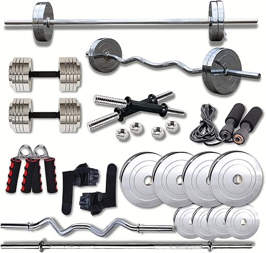 HASHTAG FITNESS 30kg Steel Home Gym Set &amp; Gym Equipment Set for Home Workout &amp; Adjustable Dumbbells Set