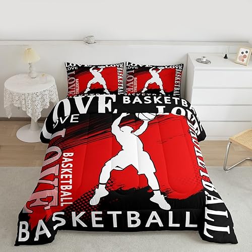 Miniatura 2 de Feelyou Juego de edredón de baloncesto para niñas y niños, juego de ropa de cama con juegos de pelota, decoración de habitación, regalo para amantes
