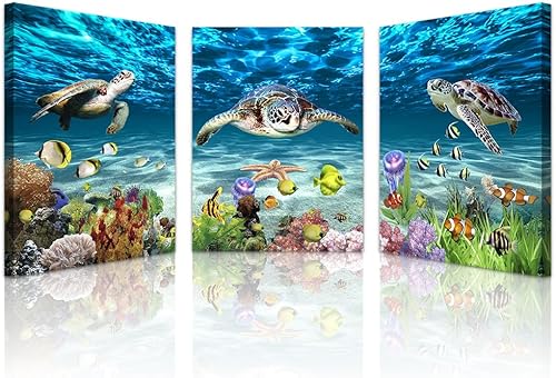 Lapremoly Lienzo grande para pared de sala de estar, decoración de pared para dormitorio, baño, decoración de pared de tortuga marina del océano,