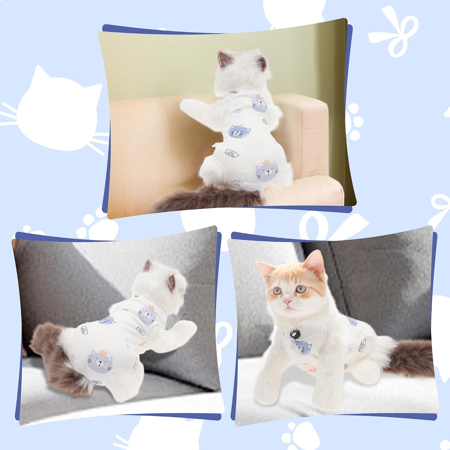 Cat Recovery Suit, Soft Breathable Cat Surgeries Suit, Cat Onesie for Cats After Surgeries, Prevents Licking Wounds, M, White