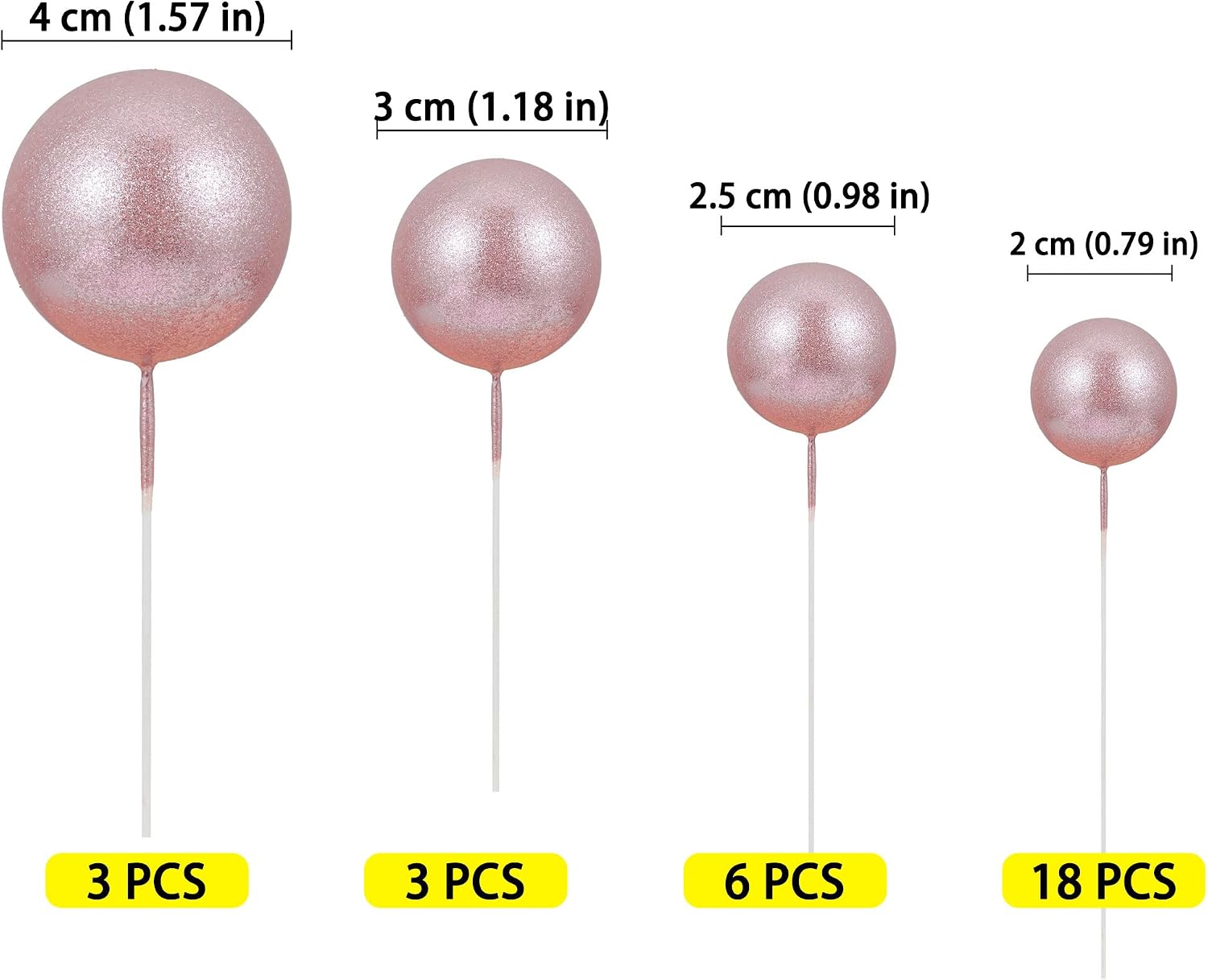 30Pcs Mini Balloon Cake Topper Glitter Foam Ball Cake Picks Decorations Faux Pearl Balls DIY Cake Insert Topper Baking Decoration for Baby Shower Wedding Anniversary Birthday Party Supplies Light Rose image 2