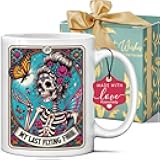 Koouyiedy My Last Flying Tarot Card Skull Coffee Mug Gifts for Women - Sarcastic Witchy Gifts for Girl Woman - Spooky Valentine Gift - Christmas Skull Cup - Funny Goth Gift for Mom