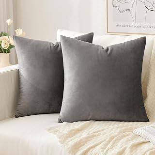 Set of 2 Velvet Cushions, Household Pillows, Decorative Cushions, Soft Sofa Cushions for Sofa, Bedroom, Living Room, 50x50 cm, Grey