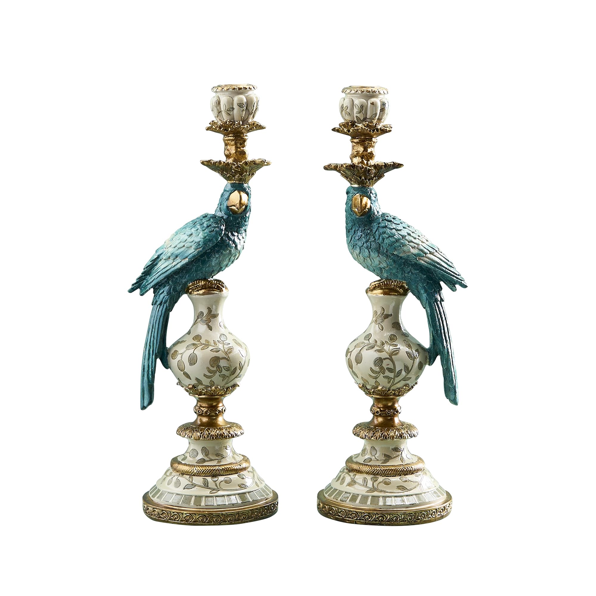 Bougeoirs perroquet lot de 2 turquoise et blanc pour bougie flambeau