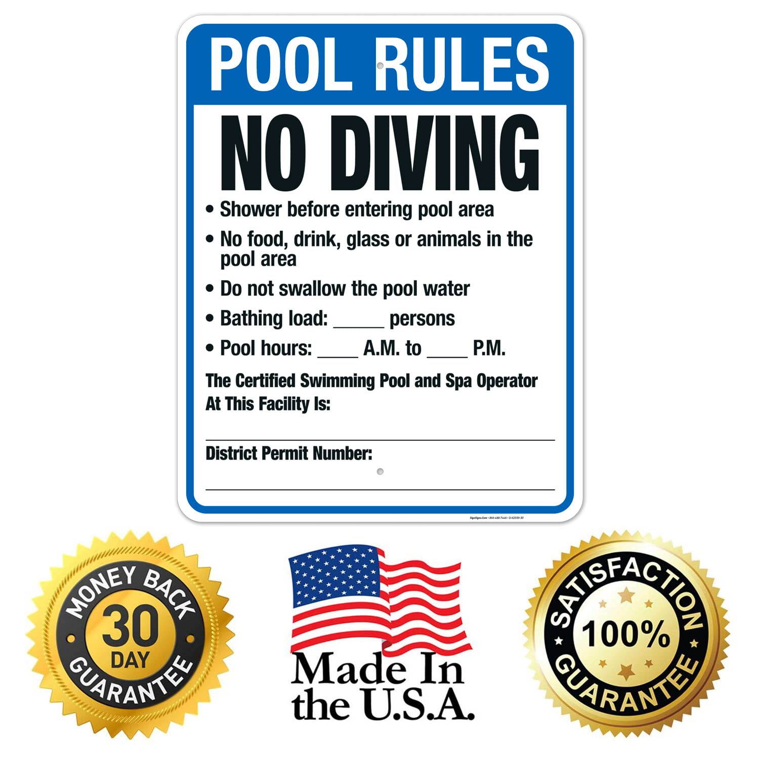 District of Columbia Pool Rules Sign, Complies with District of Columbia Pool Safety Code, 24x30 Inches, 55 mil Thick HDPS (high Density polystyrene), Made in USA