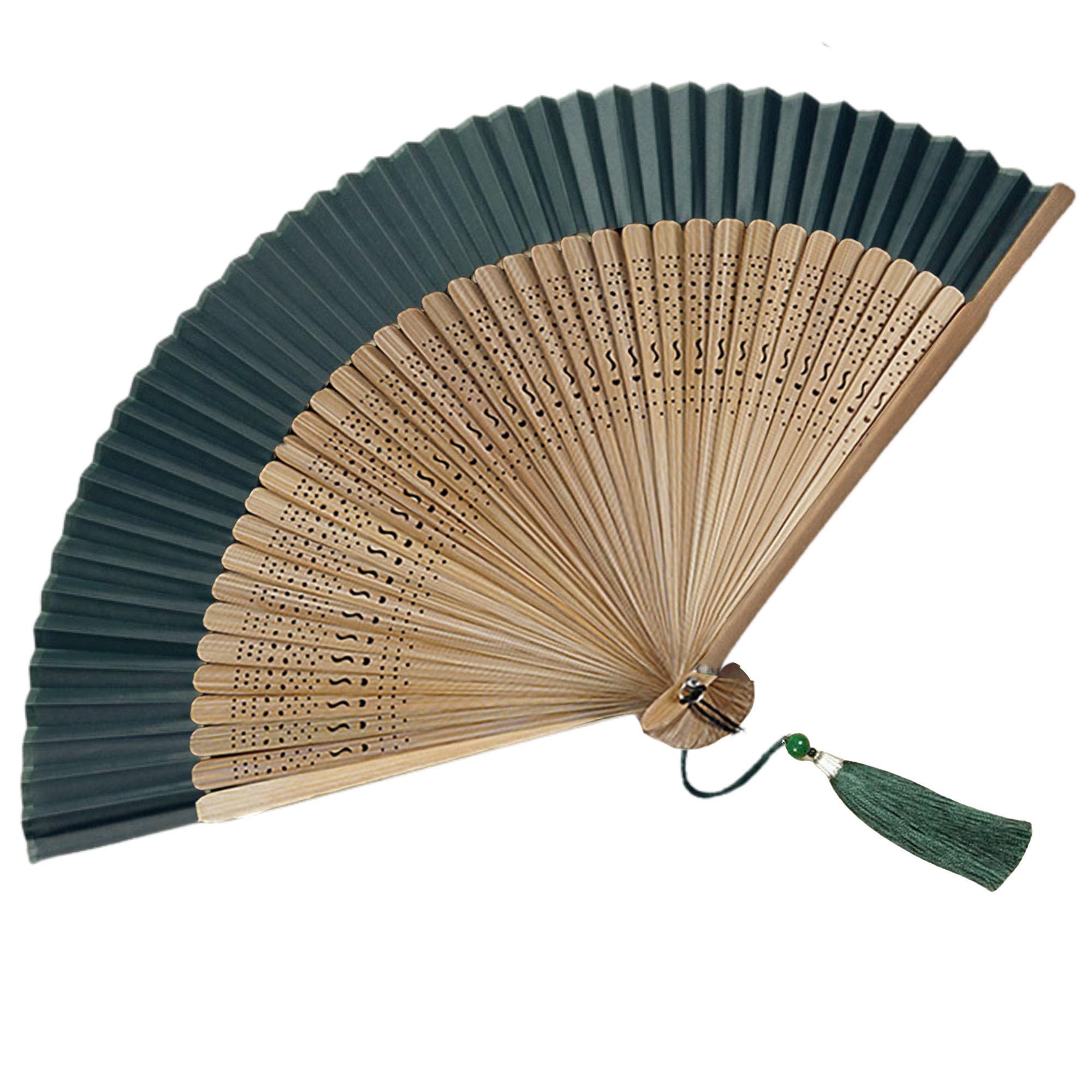 GFM® Bamboo Silk Handheld Folding Hand Fan for Summer, Wedding-Green-(GG-FLSLK-F38A-01-GHR) — image 1