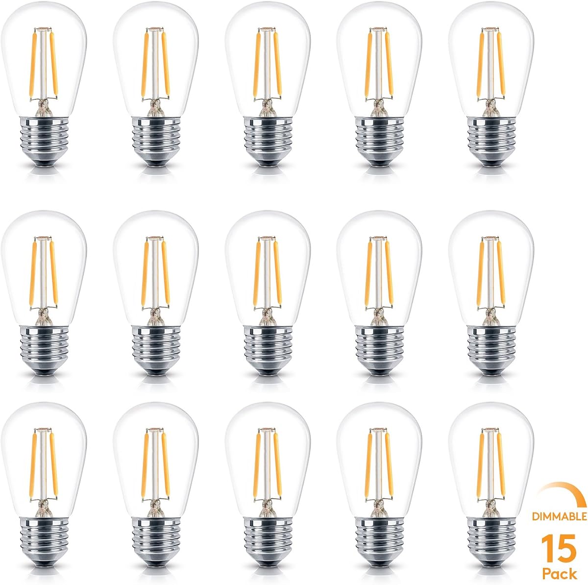 Ambience PRO Replacement LED Light Bulbs, 2 Watt Vintage LED Edison Bulbs, 2700K Soft White Dimmable Outdoor String Lights Bulbs, E26 Base - 15 Pack