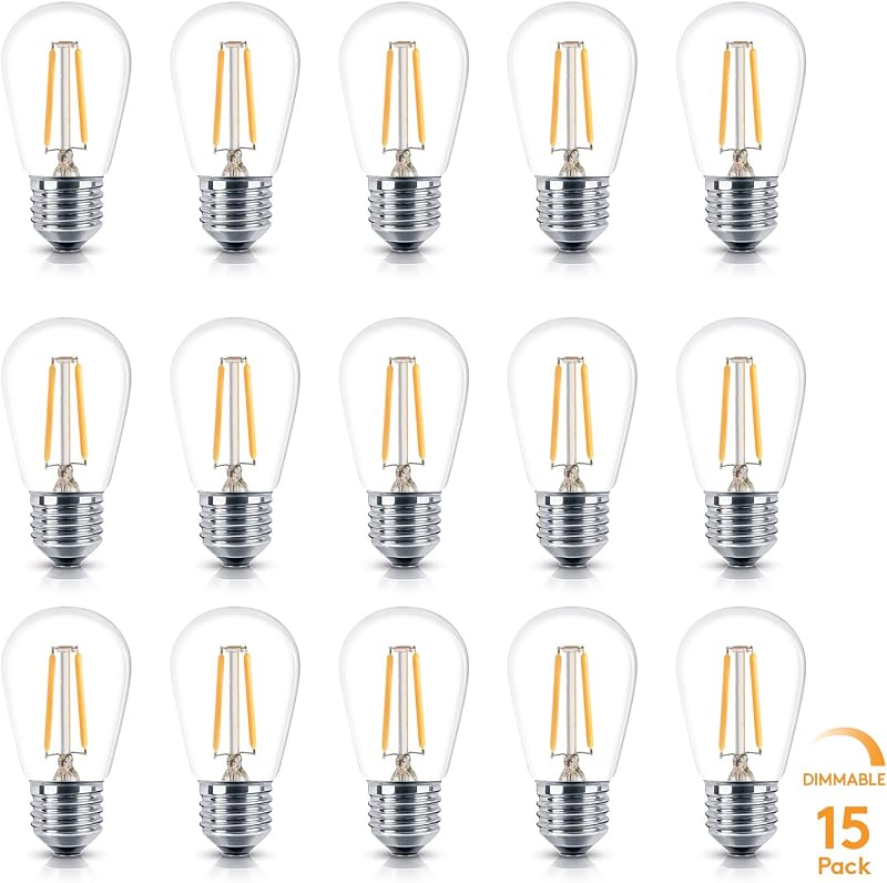 Ambience PRO Replacement LED Light Bulbs, 2 Watt Vintage LED Edison Bulbs, 2700K Soft White Dimmable Outdoor String Lights Bulbs, E26 Base - 15 Pack