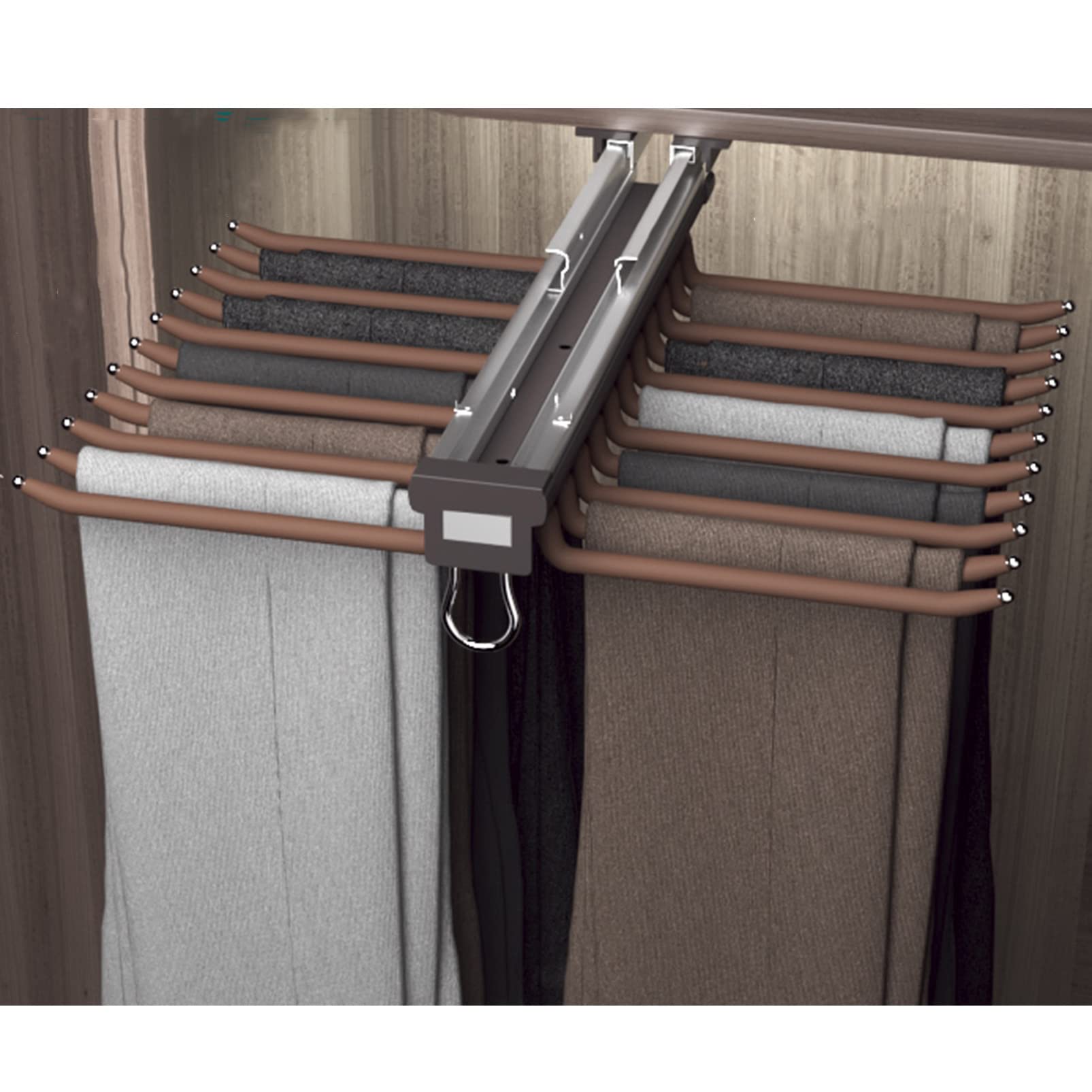 Porte-Manteau Coulissant pour Pantalons double rangée à 22 bras en acier pour dressing