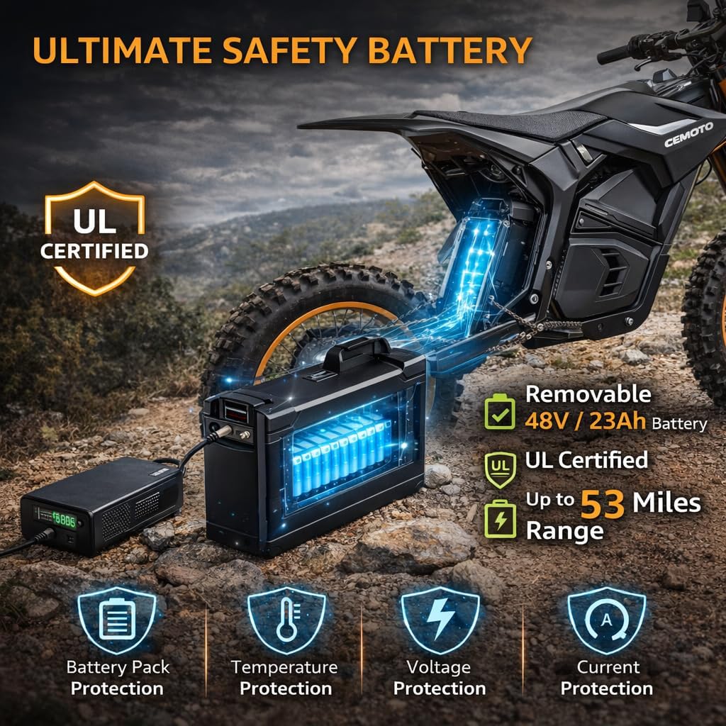 Electric Dirt Bike for Teens Adults - 3000W 40 Mph Motor,53 Miles Range 48V 23AH Battery,14"/12" Tires Dual Disc Braking & Full Suspension Electric Motorcycle