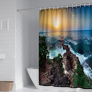 Polyester Shower Curtains for Bathroom, Multicolor Ocean Landscape Shower Curtain for Bathroom Decor, 118W x 79H