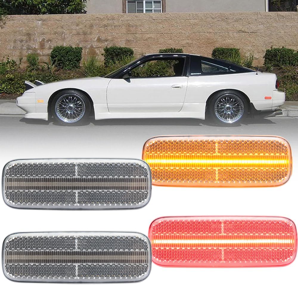 4Pcs Amber/Red LED Side Marker Lights for Ni.ssan 240SX S13 1989-1994 Indicator Turn Signal Light Replace OEM Side Marker Lamp Clear Lens