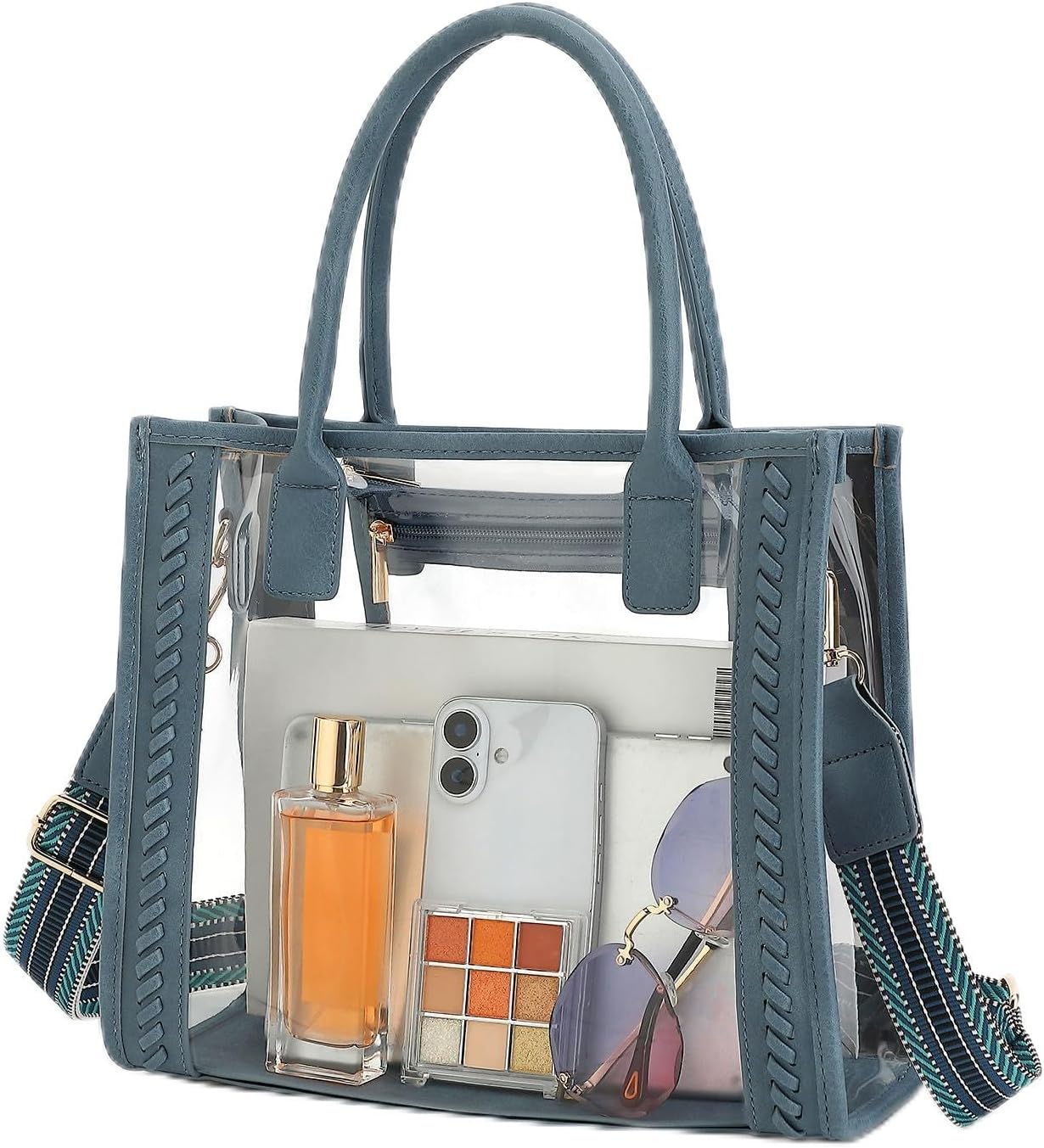 FAIME Clear Tote Bag Stadium Approved, Clear Crossbody Purse Transparent Woven Handbag for Concert, Beach & Stadium event