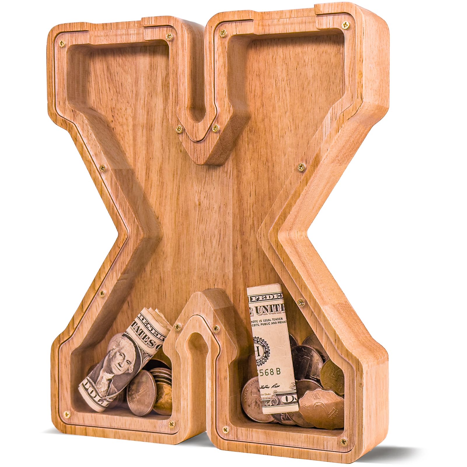 JOOMLAFLY Wooden Letter Piggy Bank for Kids Larger Letter Piggy Bank for Boys and Girls Personalized Piggy Bank Initial Coin Bank Wood Kids Money Bank for Birthday and Festival