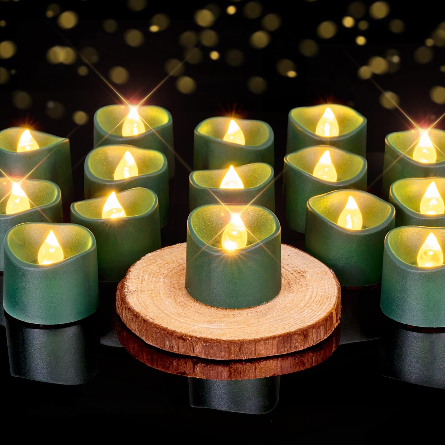 Homemory 12 Pack Green Colour Tea Lights Flameless Battery Candles Electric