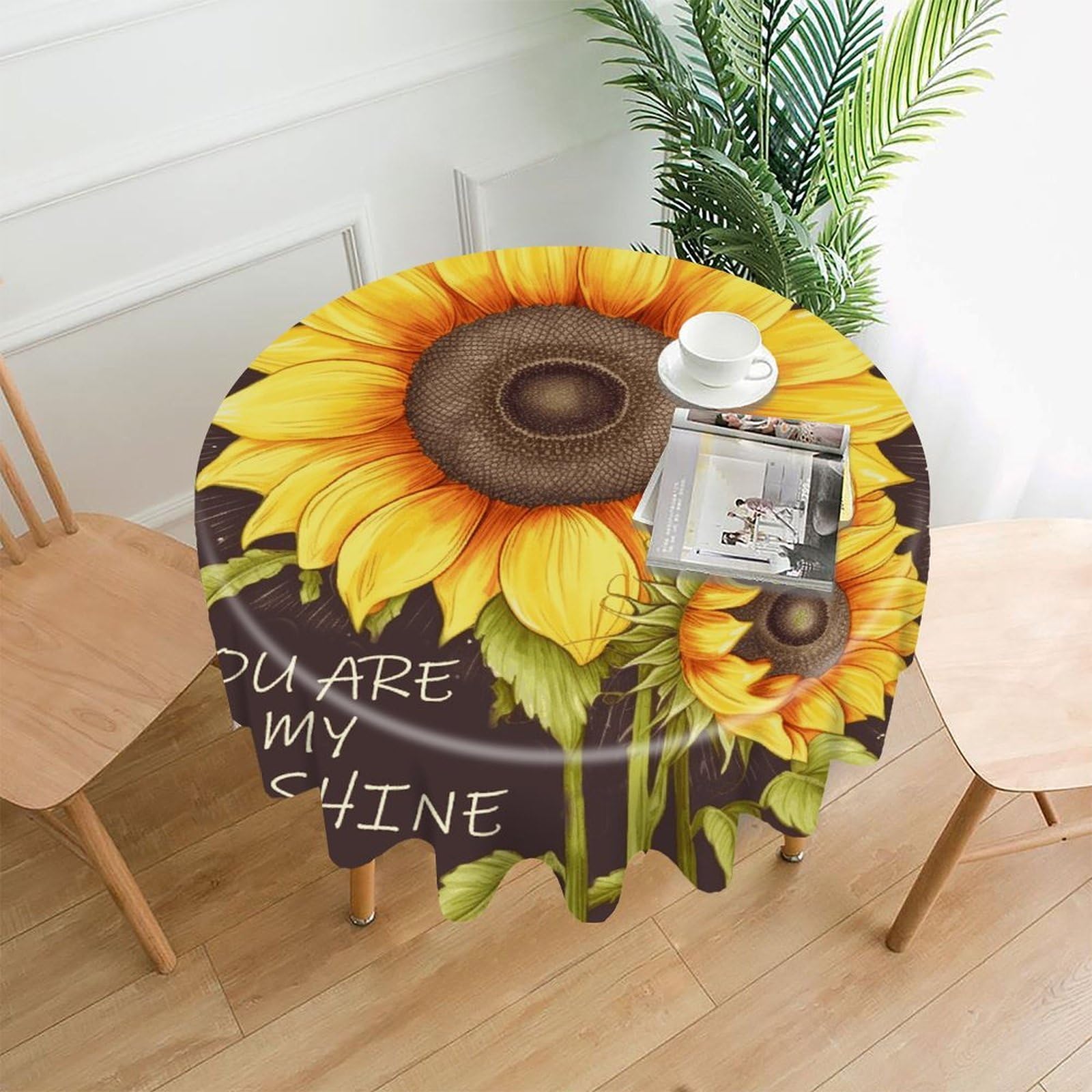FekiLoot You are My Sunshine Sunflower Round Tablecloth Cover 60 Inch Wrinkle Free Washable Polyester Fabric Table Cover Decorative Round Table Cloth for Home Dining Kitchen Party Farmhouse