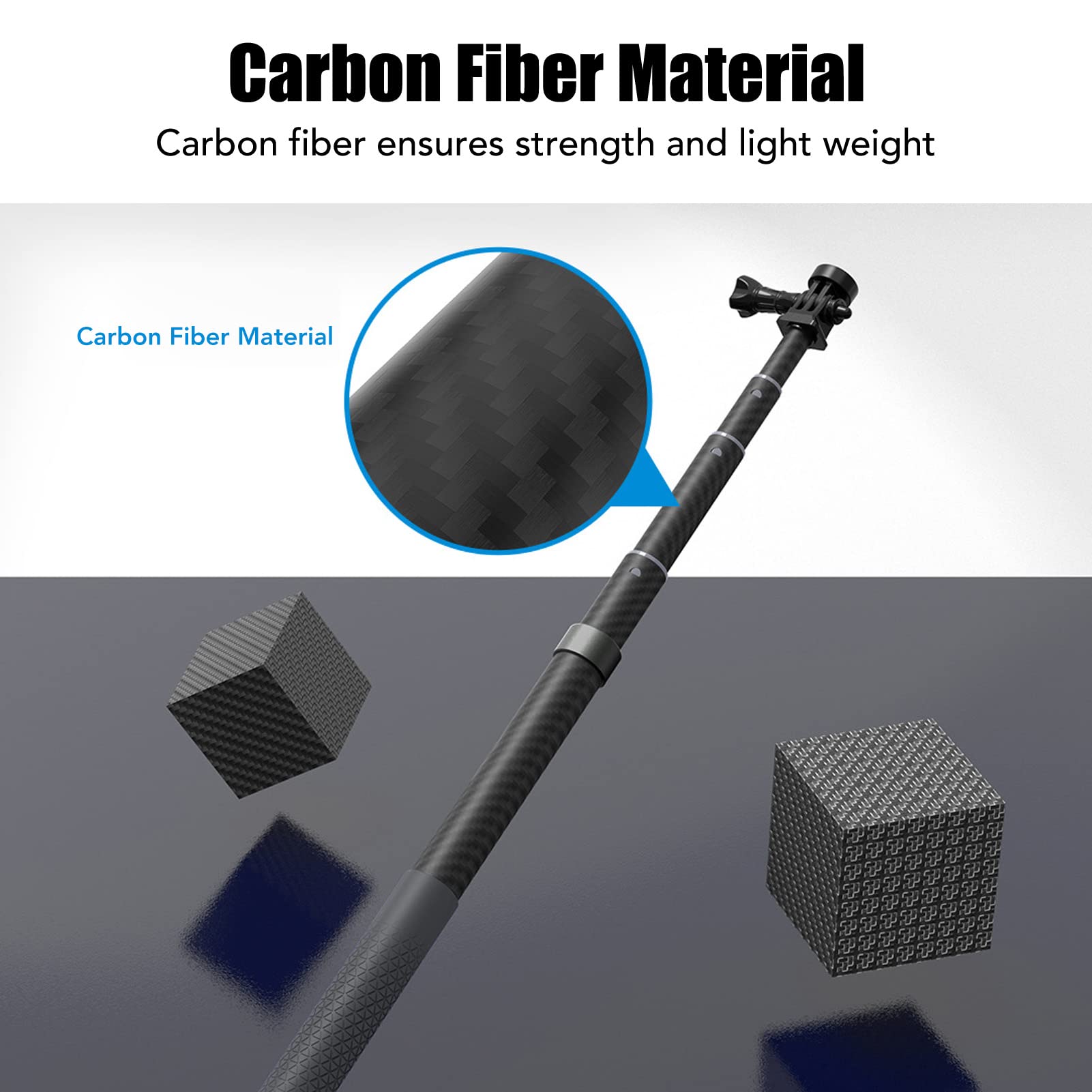 Perche à Selfie 120 Cm, Monopode D'extension Léger et étanche en Fibre de Carbone, Perche à Selfie Portable Rétractable à 5 Sections, Port fileté 1/4 pour Caméra Panoramique