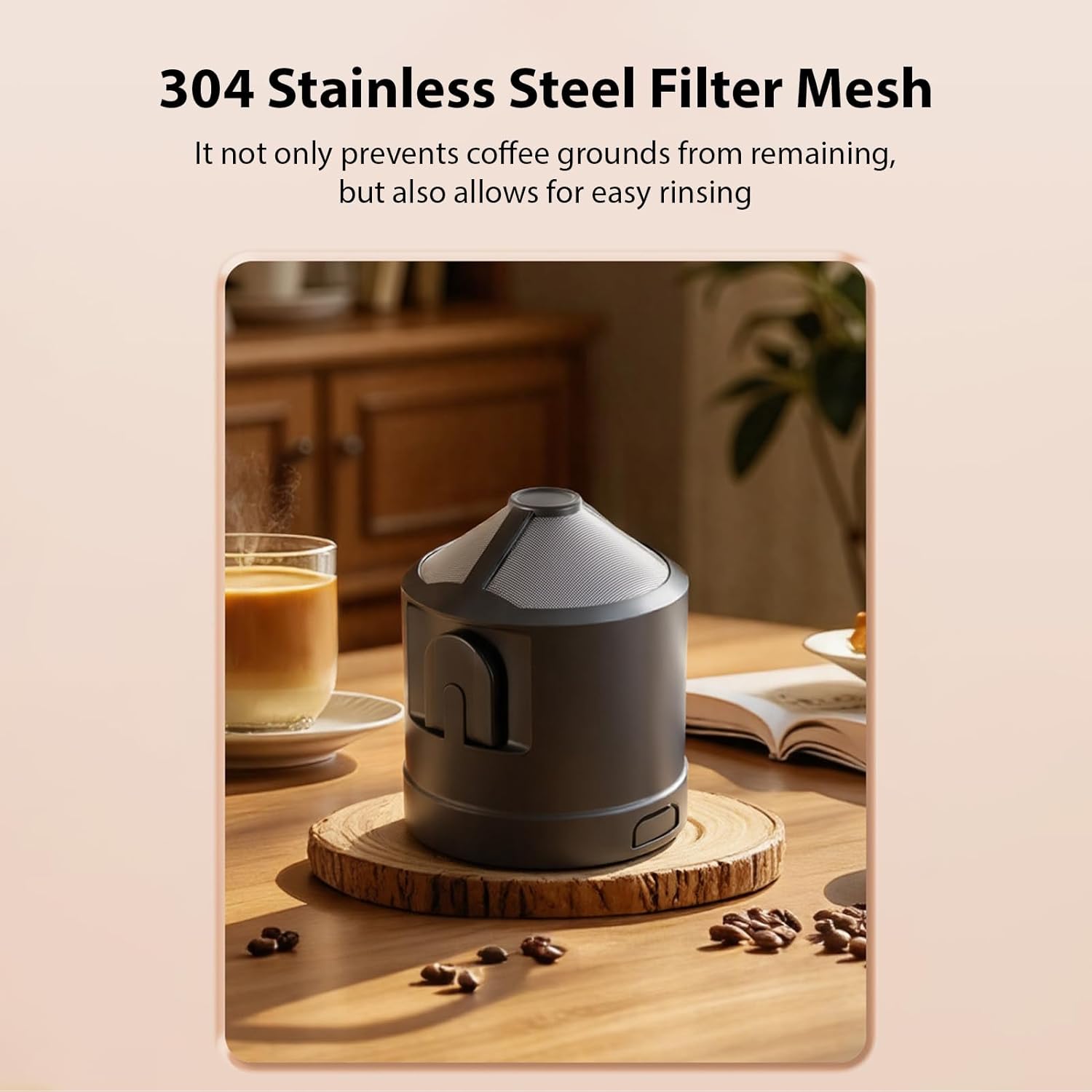 HEEPDD Portable Electric Coffee Grinder, Stainless Steel Conical Burr Grinder with Reusable Fine Mesh Filter 350ml Cup for Camping Office Travel (White)